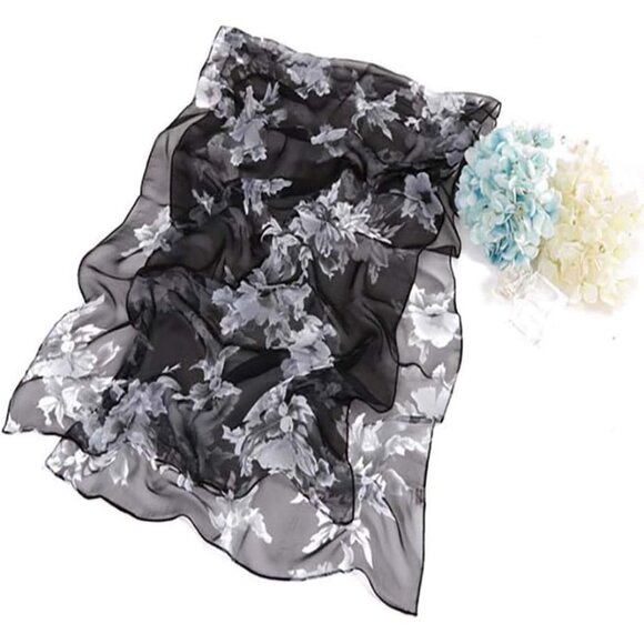 Scarfs Lightweight Print Floral Peach Blossom&black - Picture 3 of 4